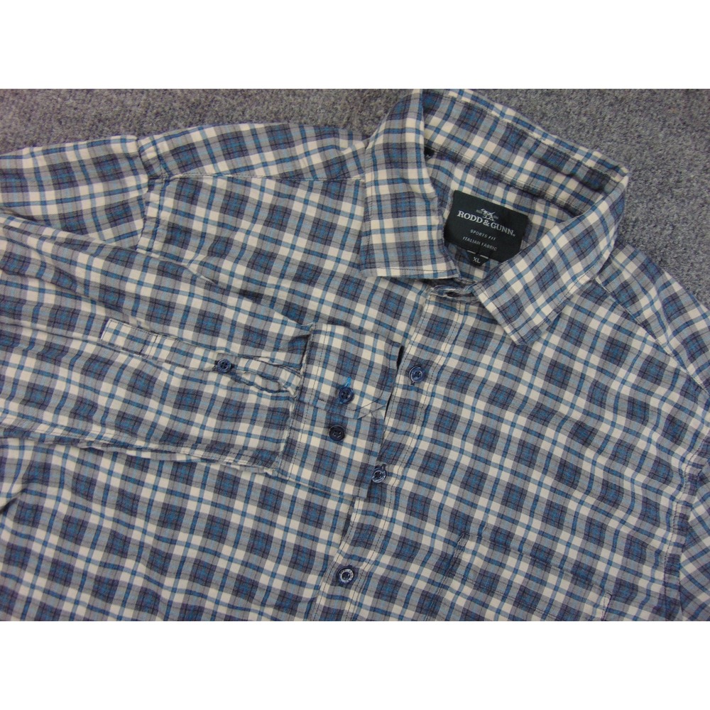 Rodd & Gunn Shirt‎ Mens XL Blue Gray Plaid Long Sleeve Button Up Italian Fabric